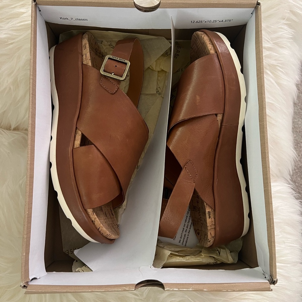 Kork-Ease Tan Leather Wedge Sandals